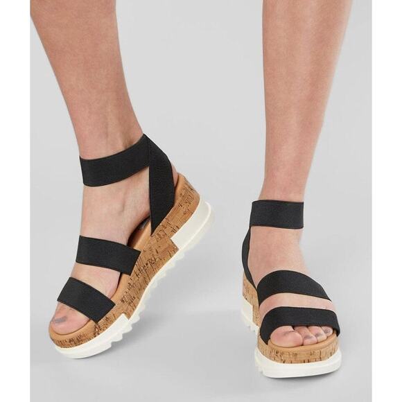 STEVE MADDEN Bandi Flatform Sandals Black Elastic Strap Casual Women's 8.5M - Picture 2 of 9